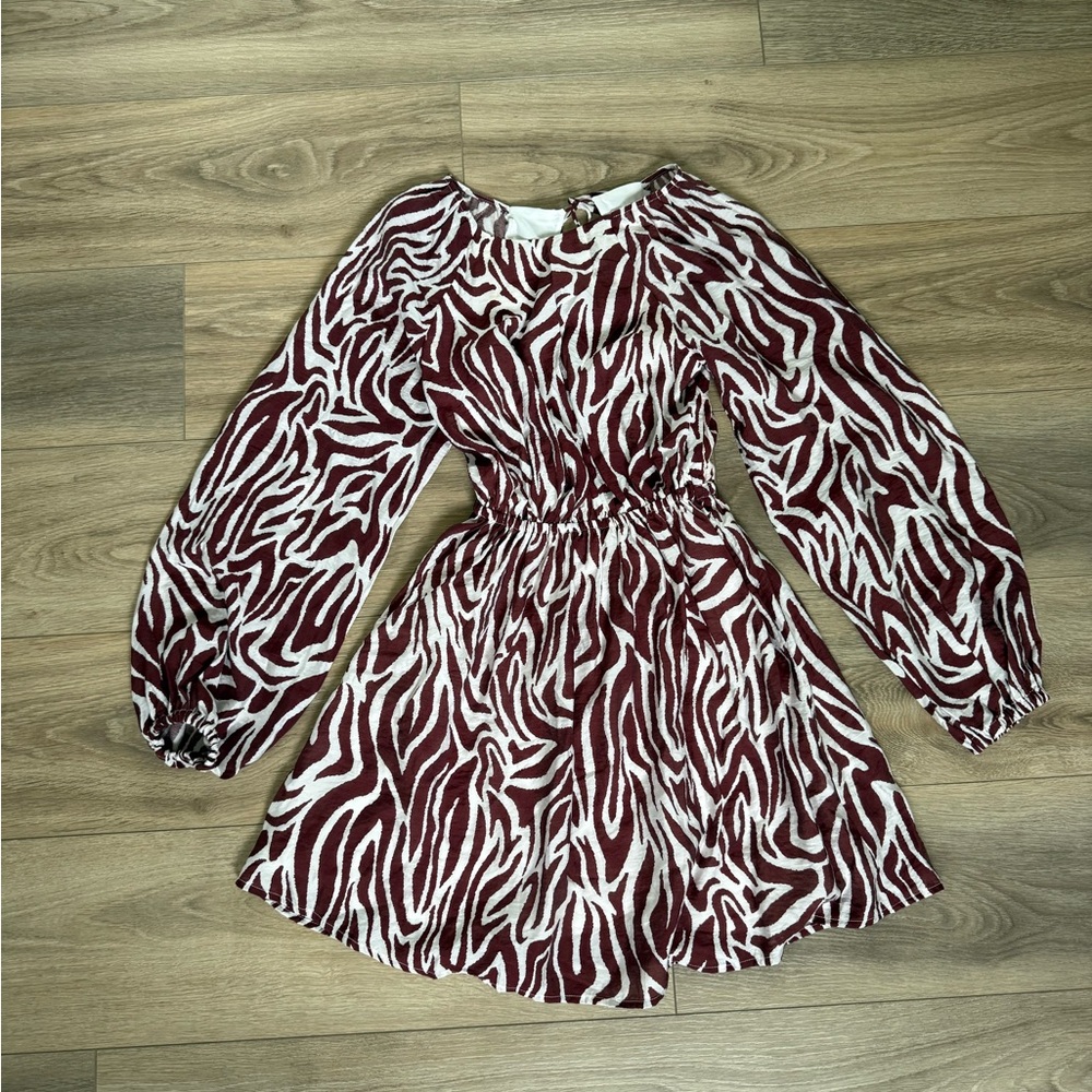 H&M Burgundy and White Zebra Print Dress